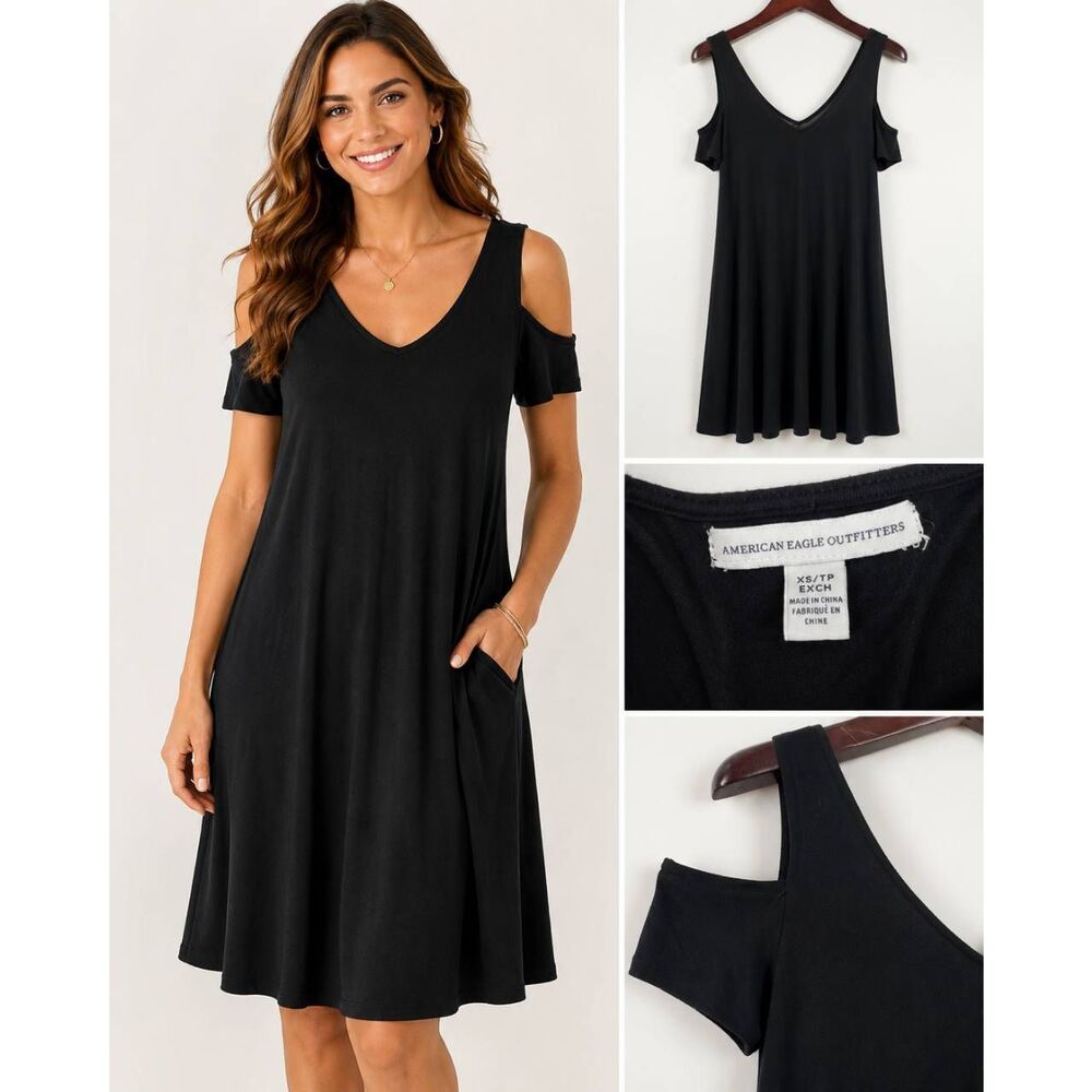 American Eagle Black Cold Shoulder Dress XS